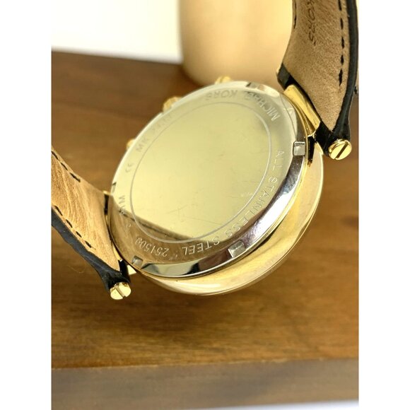 Michael Kors Women\'s Watch MK2433 Sawyer Quartz Gold Black Leather Band 39mm